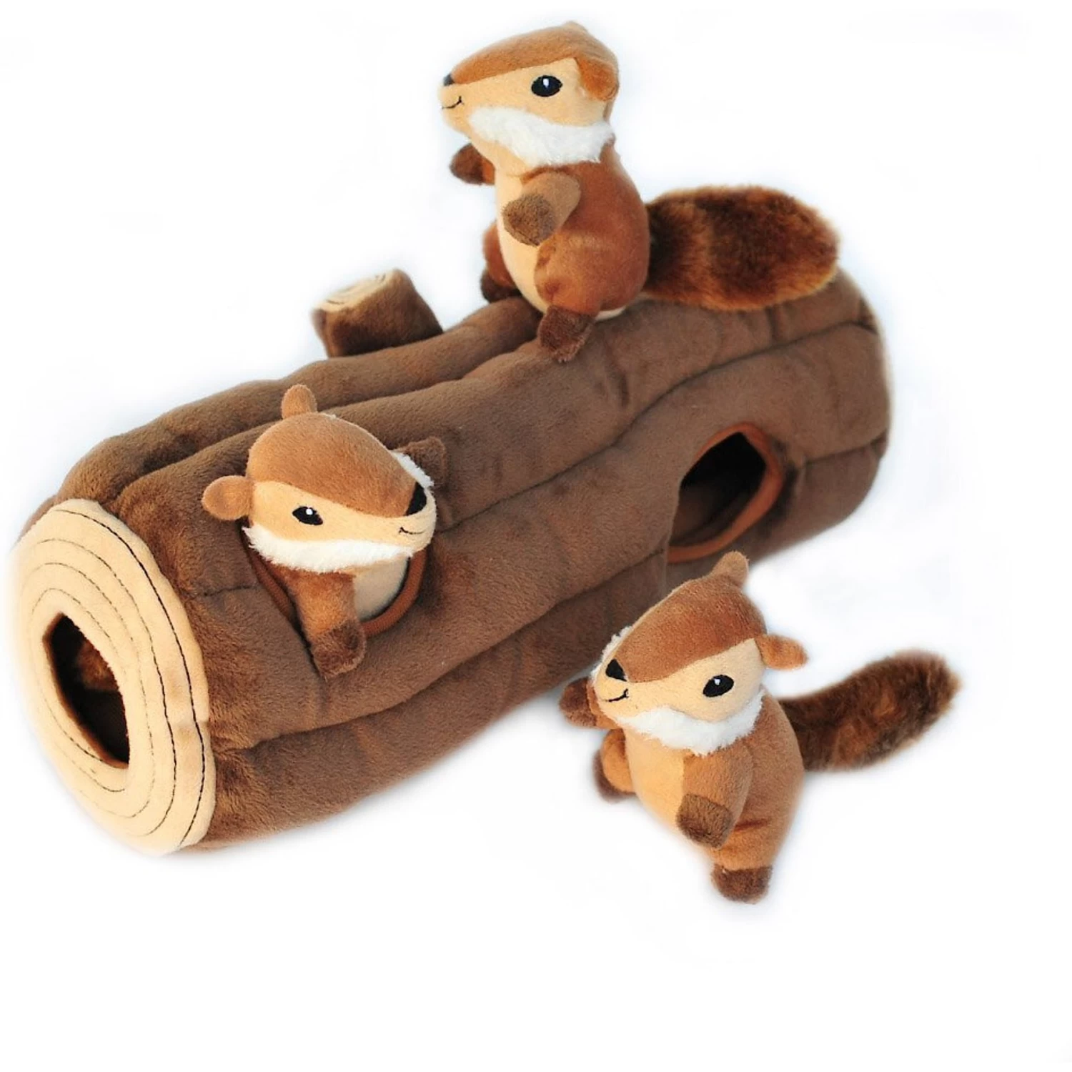 ZippyPaws Burrow Squeaky Hide & Seek Plush Dog Toy, Log & Chipmunks