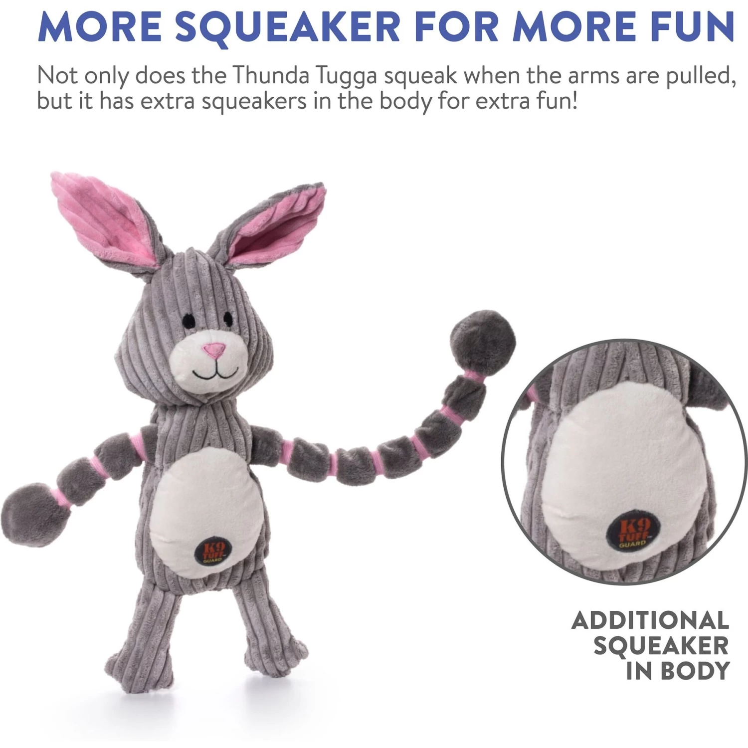 Charming Pet Thunda Tugga Bunny Squeaky Plush Dog Toy - Image 6