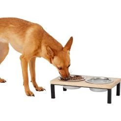 Frisco Wood Elevated Stainless Steel Double Diner Dog & Cat Bowl