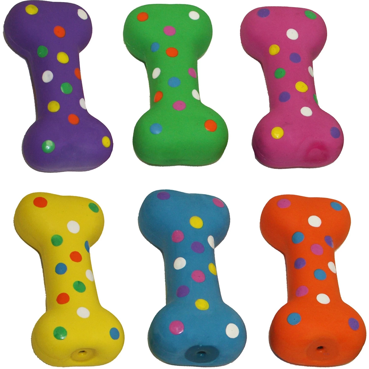 Multipet Polka Dot Bone Squeaky Plush Dog Toy, Color Varies