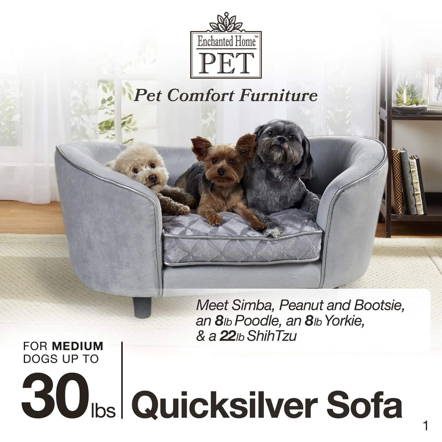 Enchanted Home Pet Quicksilver Sofa Cat & Dog Bed With Removable Cover, Medium, Silver - Image 2