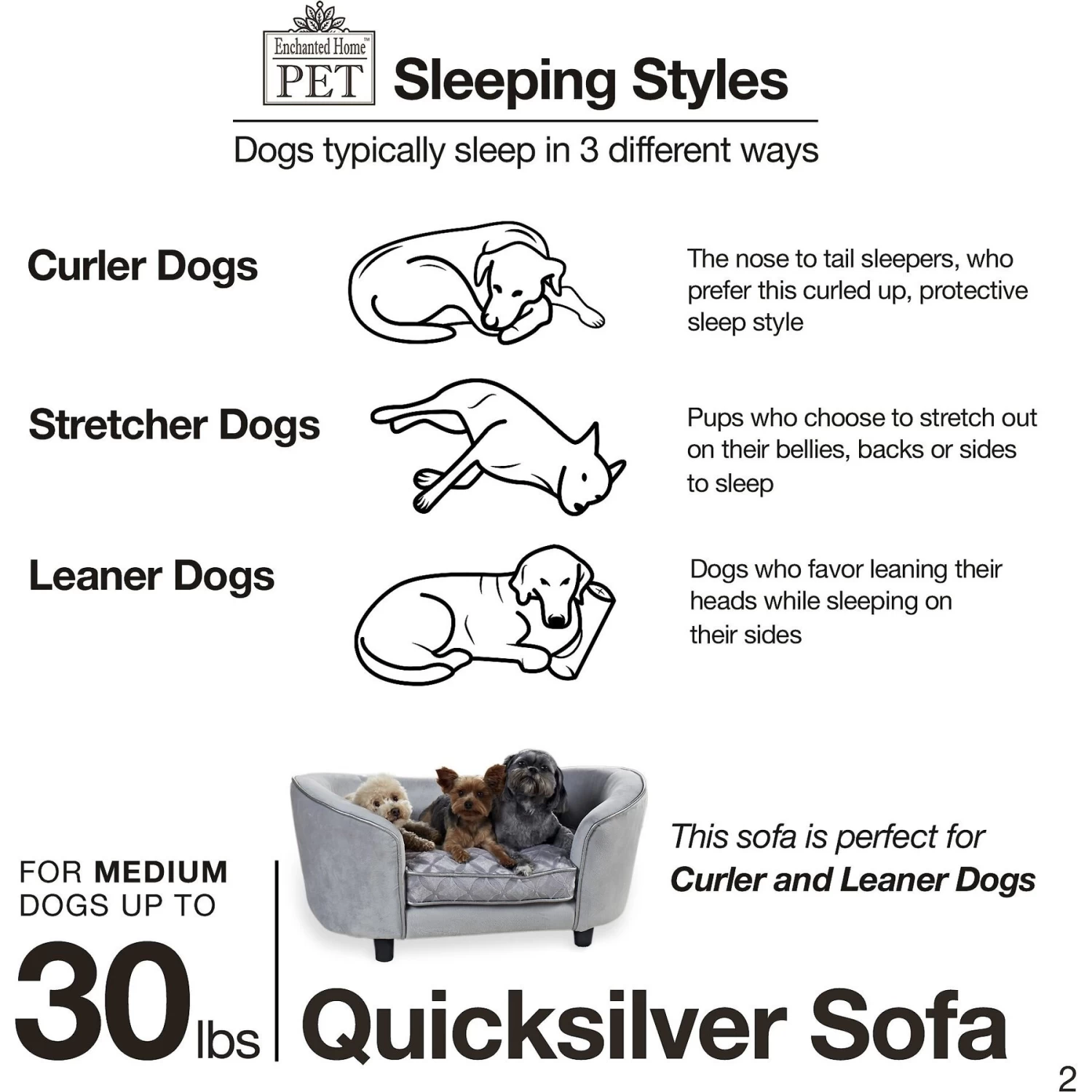 Enchanted Home Pet Quicksilver Sofa Cat & Dog Bed With Removable Cover, Medium, Silver - Image 3