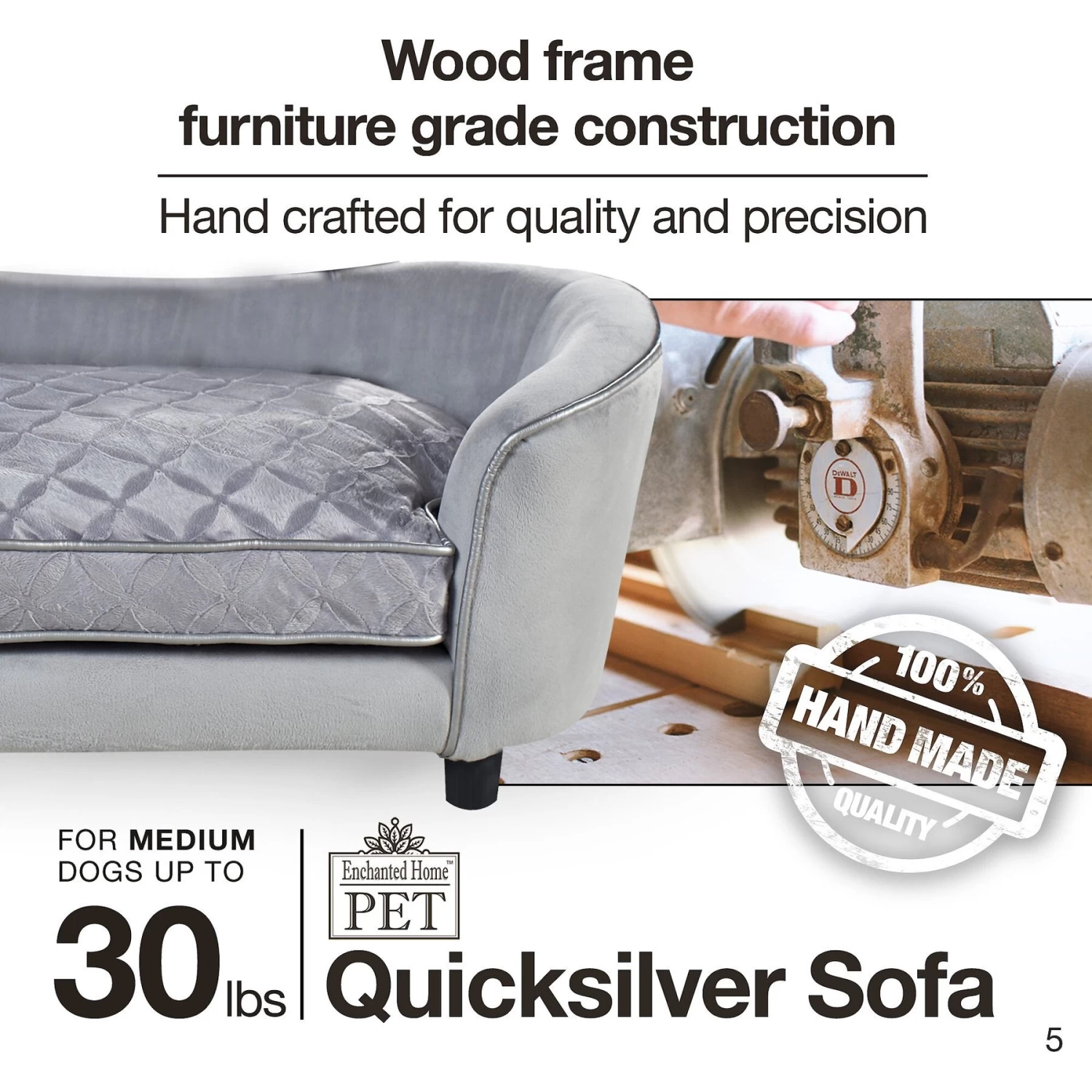 Enchanted Home Pet Quicksilver Sofa Cat & Dog Bed With Removable Cover, Medium, Silver - Image 6