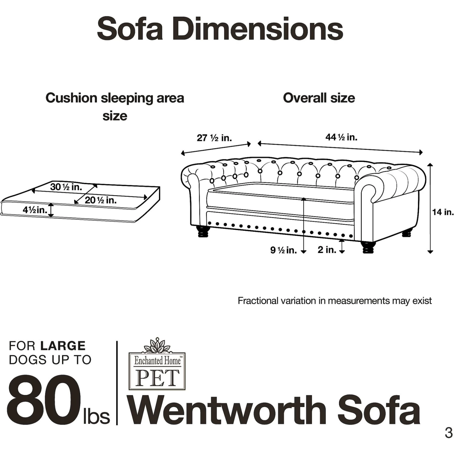 Enchanted Home Pet Wentworth Sofa Dog Bed With Removable Cover, Large, Charcoal Grey - Image 7