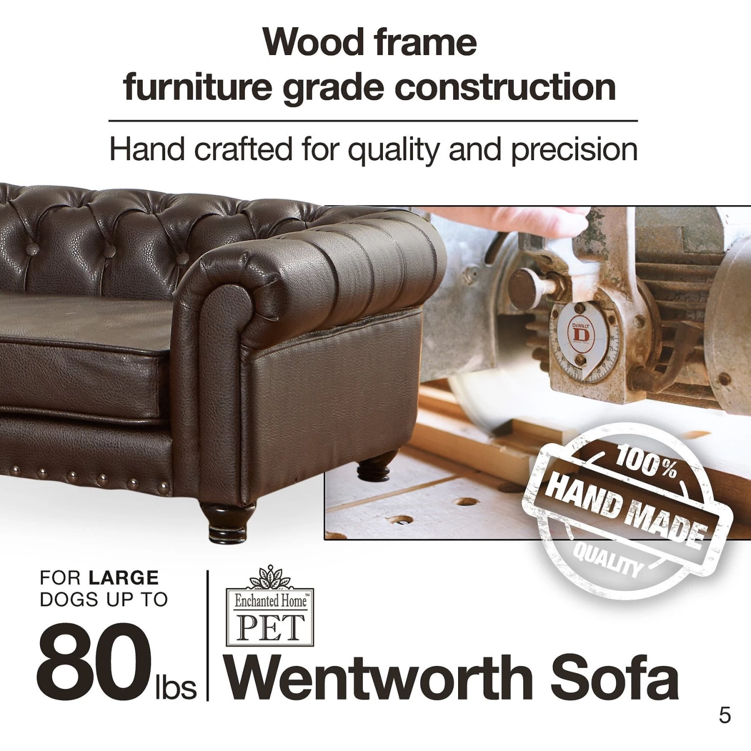 Enchanted Home Pet Wentworth Sofa Dog Bed With Removable Cover, Large, Charcoal Grey - Image 9