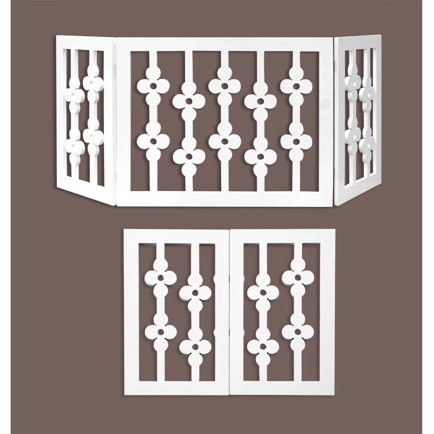 Etna Flower Cut Out Design Adjustable Wooden Pet Gate, White - Image 2