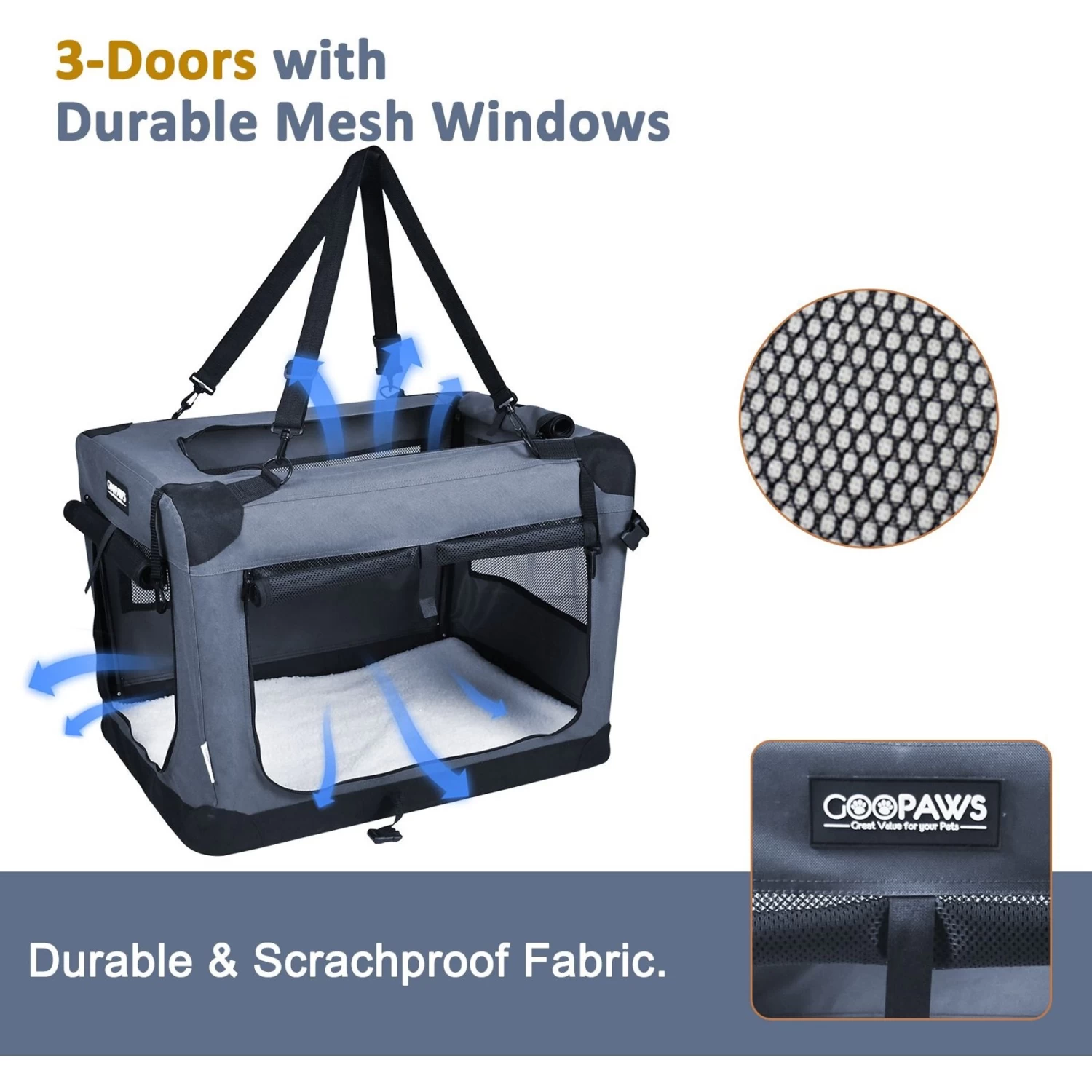 Jespet 3-Door Collapsible Soft-Sided Dog Crate - Image 2