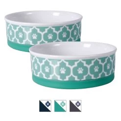 Bone Dry Paw Lattice Print Non-Skid Ceramic Dog & Cat Bowl Set