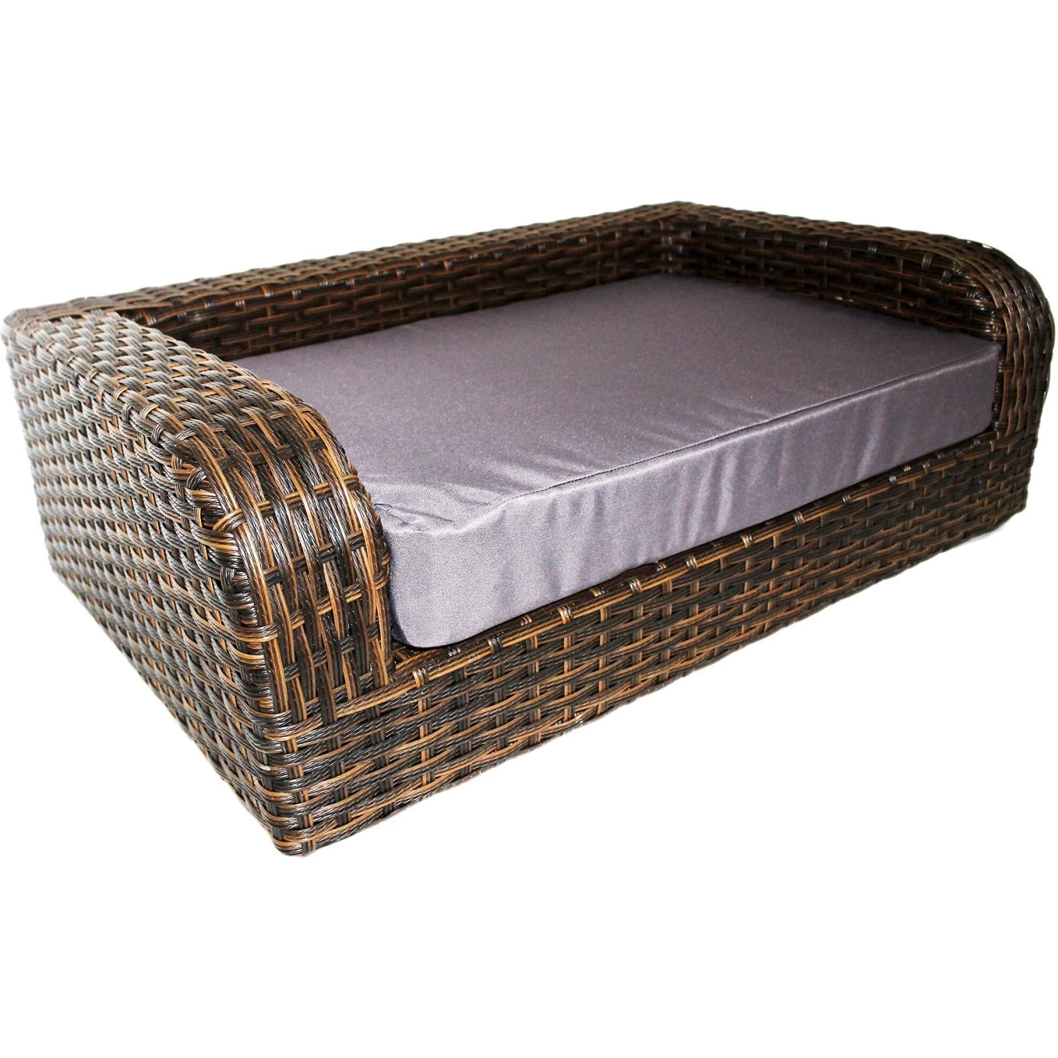 Iconic Pet Rattan Sofa Cat & Dog Bed With Removable Cover, Caramel & Mocha - Image 2