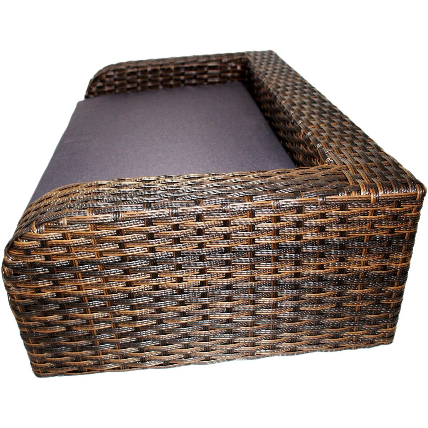 Iconic Pet Rattan Sofa Cat & Dog Bed With Removable Cover, Caramel & Mocha - Image 3