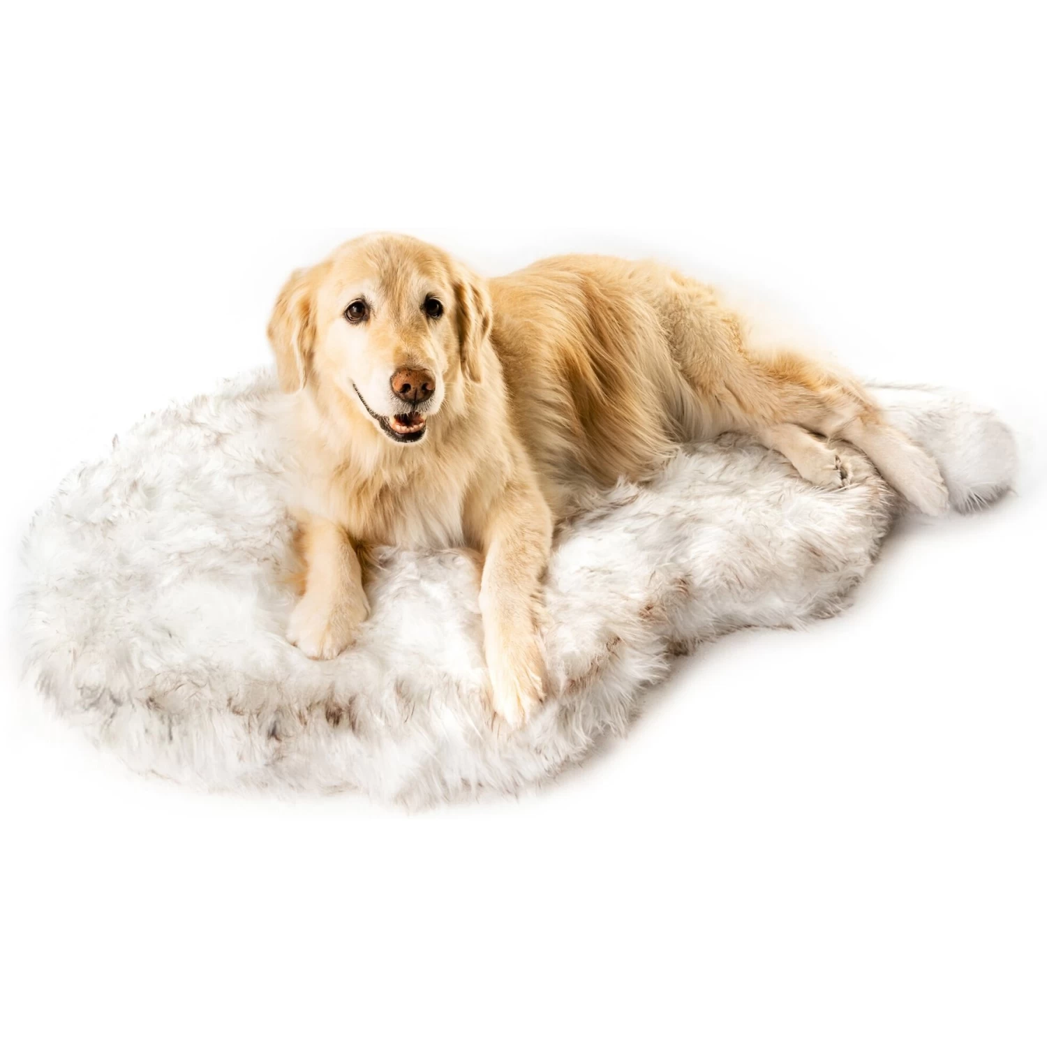 PawBrands PupRug Faux Fur Curve Orthopedic Pillow Dog Bed With Removable Cover, White