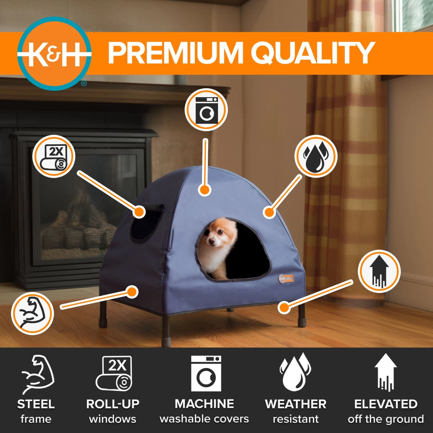 K&H Pet Products Original Indoor/Outdoor Covered Elevated Dog Bed, Navy Blue - Image 4