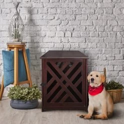 Casual Home Modern Lattice Single Door Furniture Style Dog Crate & End Table