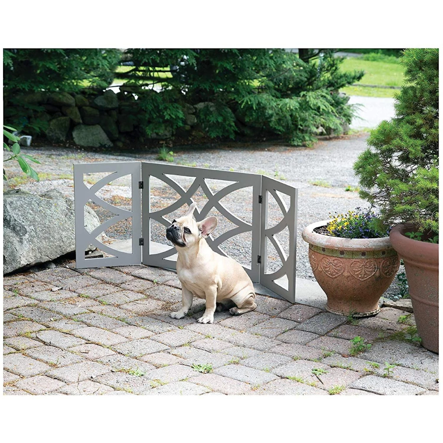 Etna Wooden Curves Pet Gate, Gray - Image 2