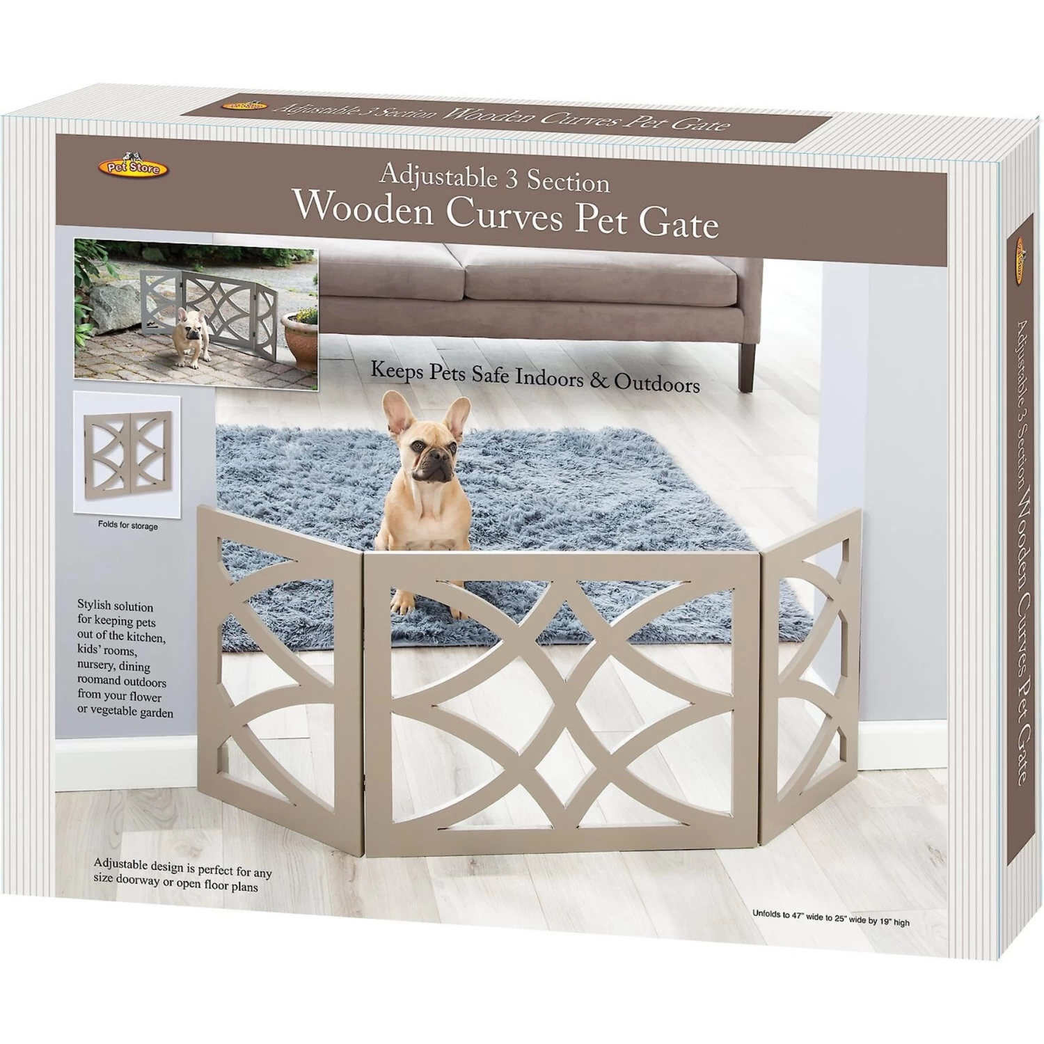 Etna Wooden Curves Pet Gate, Gray - Image 3