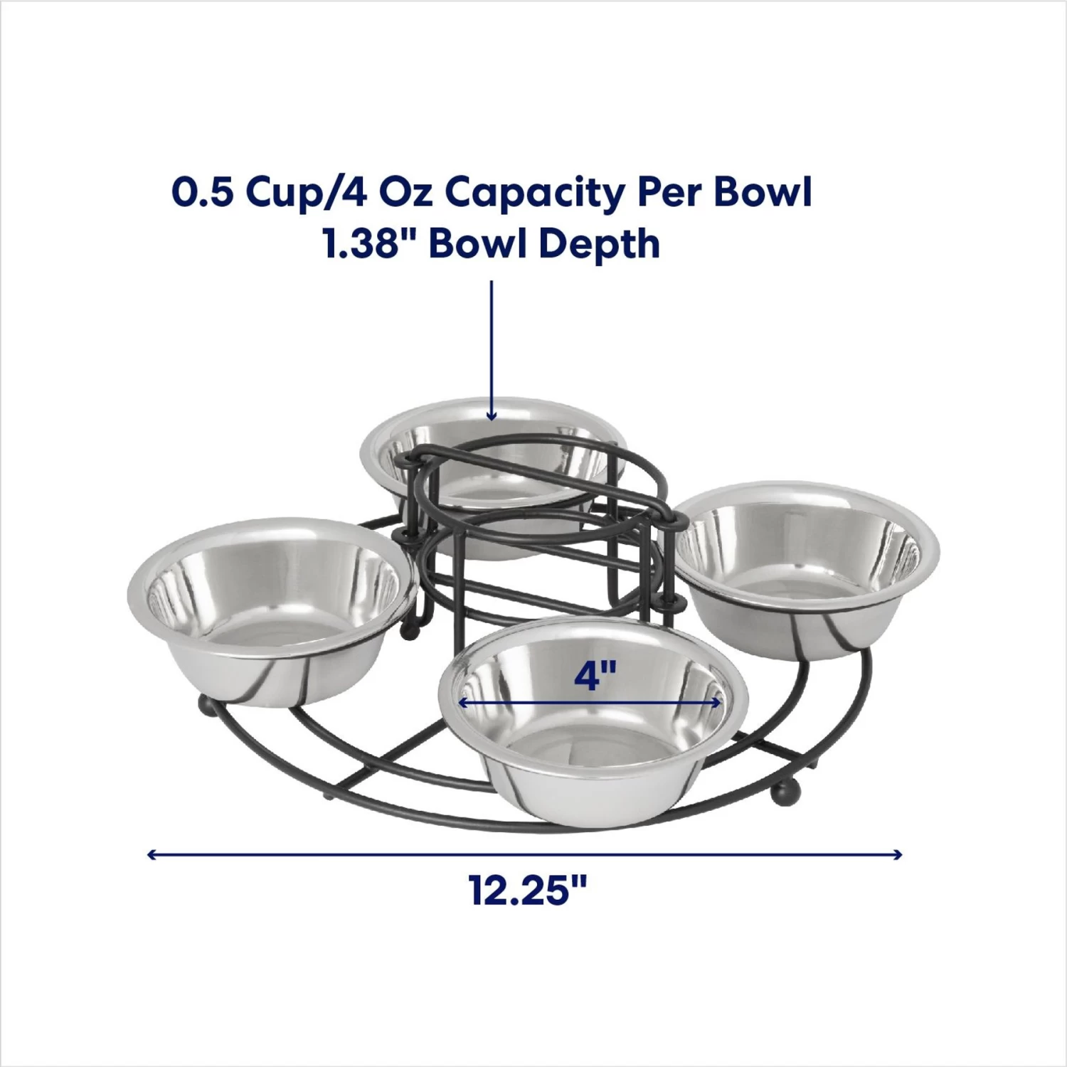 Frisco Multi Pet Feeding 4-Bowls Stainless Steel Dog & Cat Bowls, 0.5 Cup - Image 2