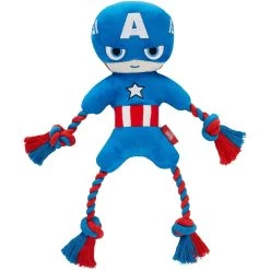 Marvel 's Captain America Plush With Rope Squeaky Dog Toy