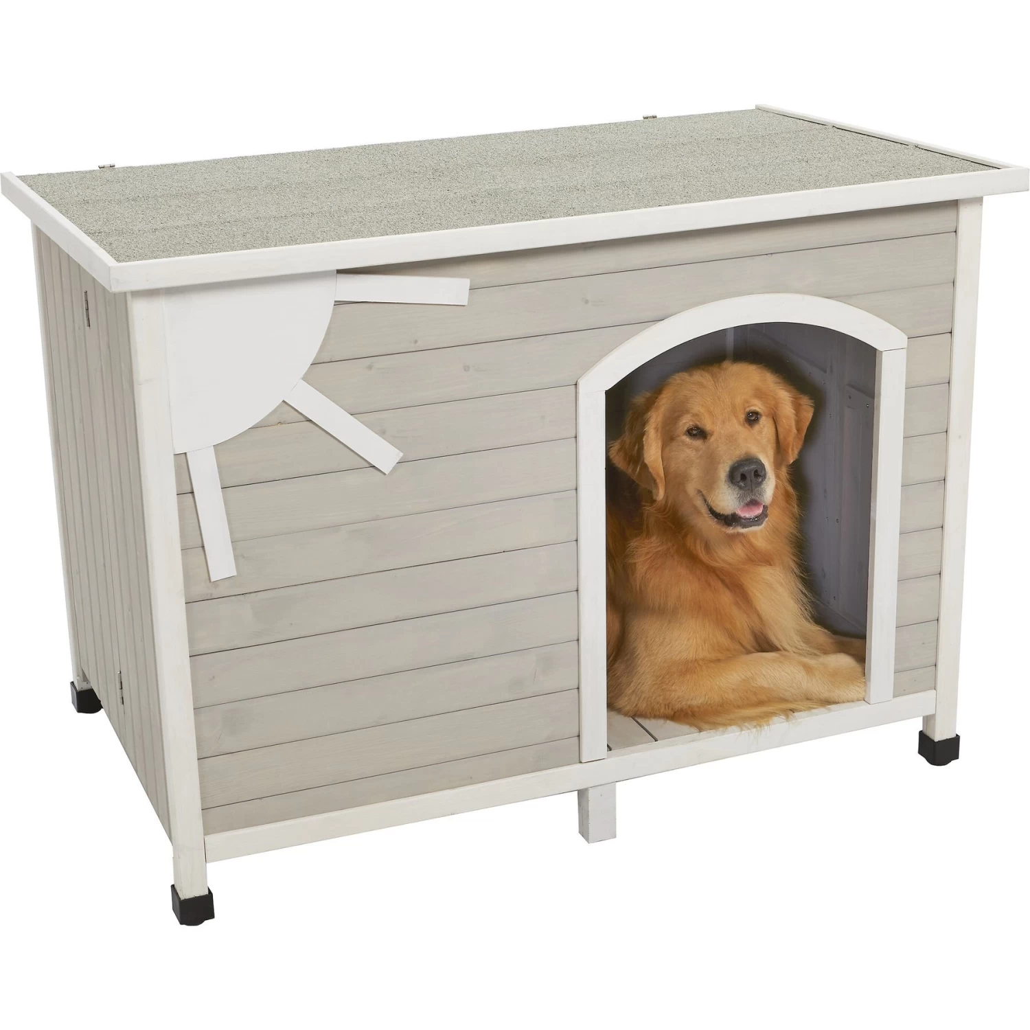 MidWest Eillo Folding Outdoor Wood Dog House, Beige