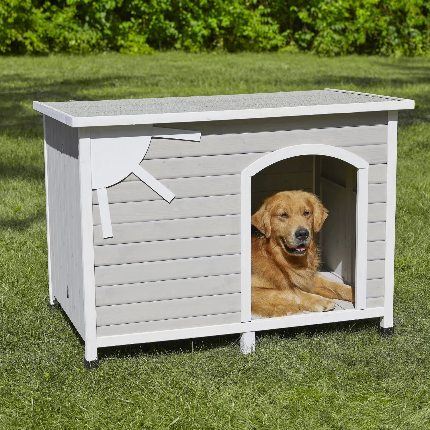 MidWest Eillo Folding Outdoor Wood Dog House, Beige - Image 2