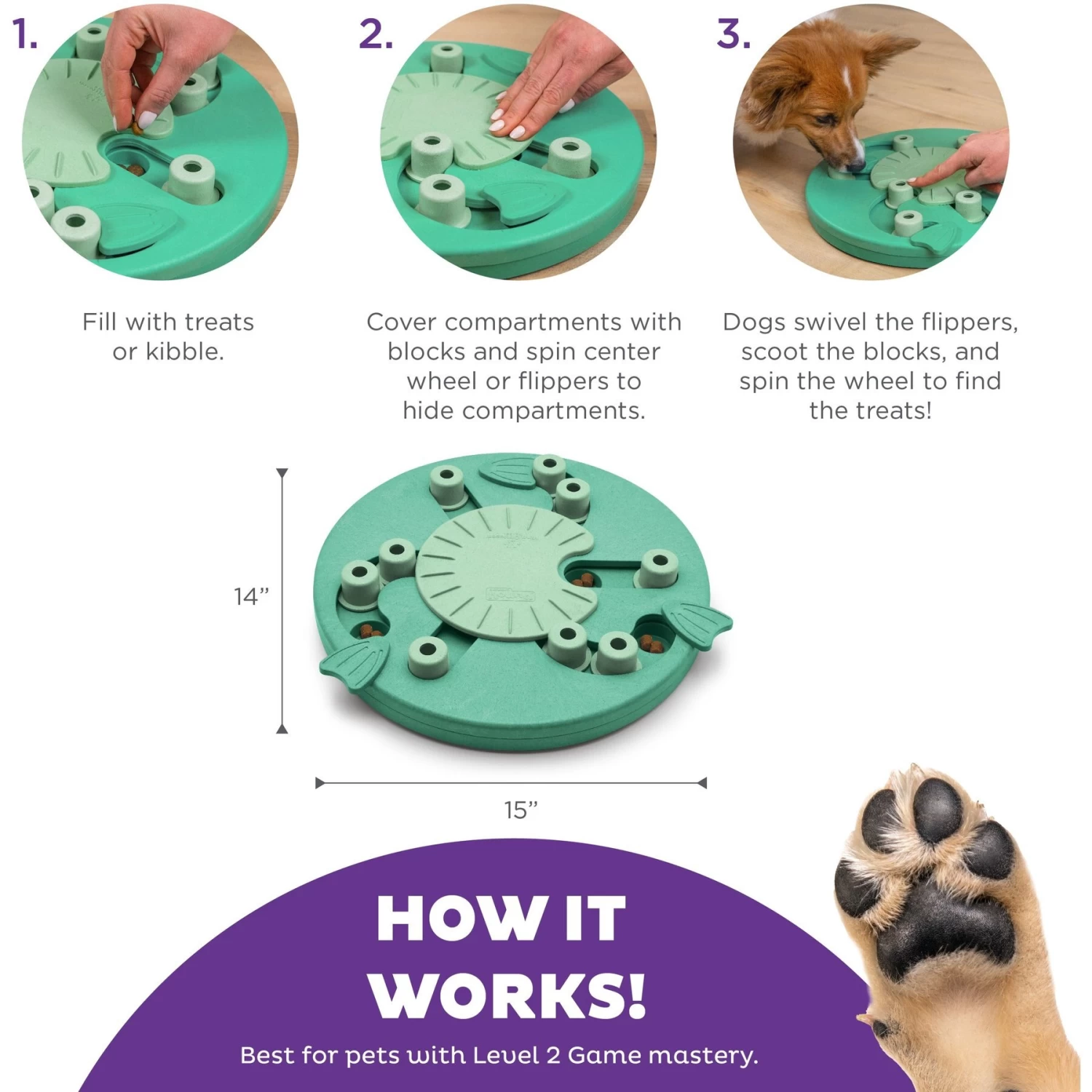 Nina Ottosson By Outward Hound Dog Worker Green Interactive Treat Puzzle Dog Toy - Image 3