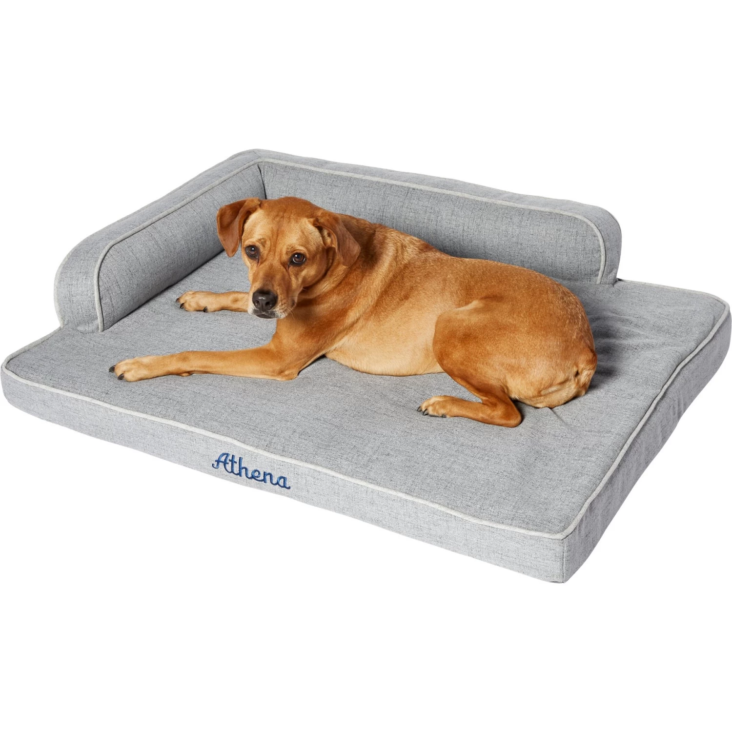 Frisco Faux Linen Corner Personalized Bolster Dog Bed W/Removable Cover, Harbour Blue, XL - Image 3