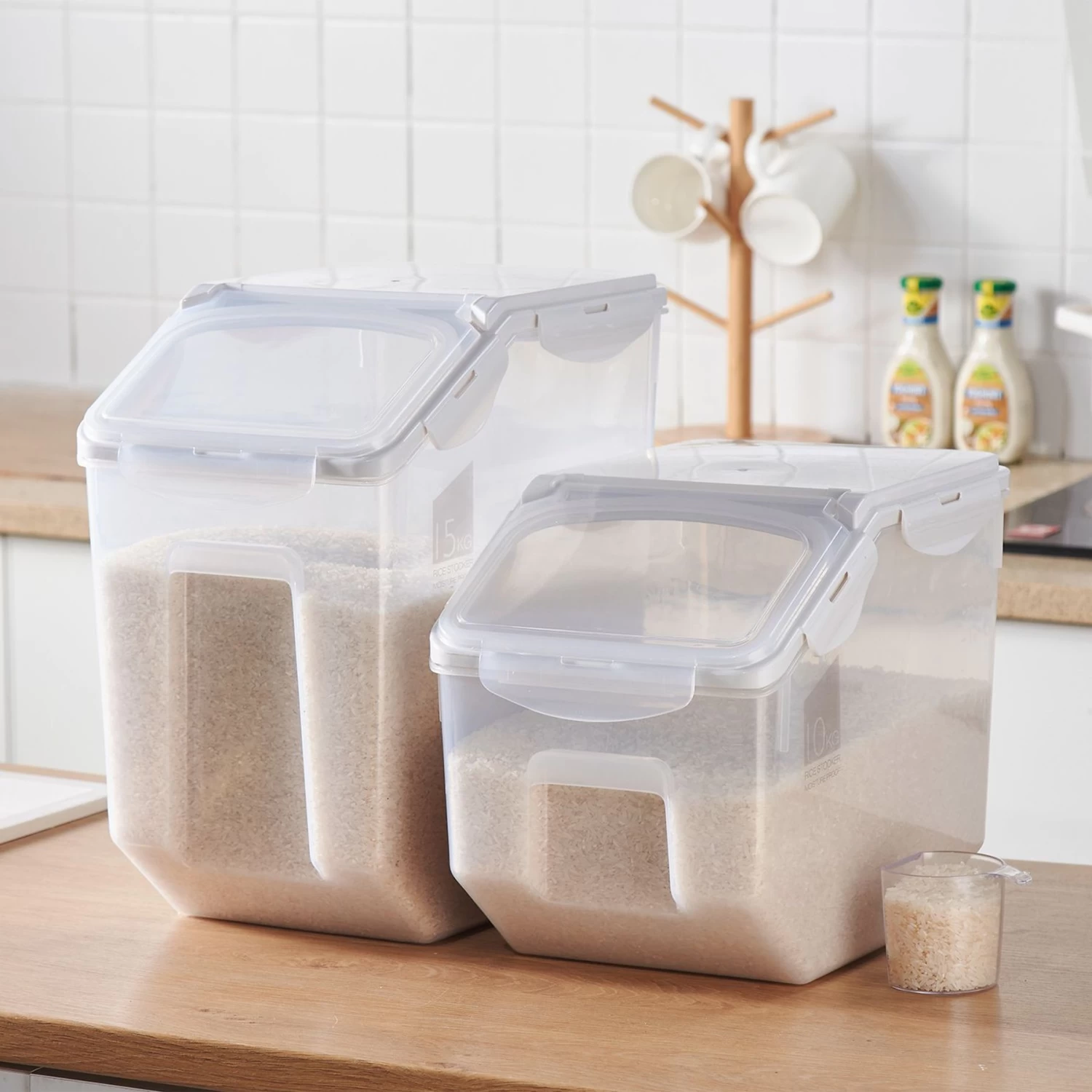 Hanamya BPA Free Pet Food Storage Container & Measuring Cup, White - Image 3