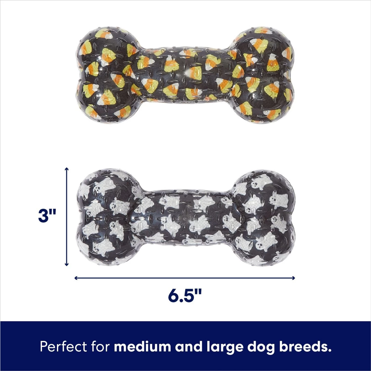 Frisco Halloween Candy Corn & Ghosts TPR Bone Squeaky Dog Toy, 2 Count - Image 2
