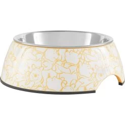 Disney Winnie The Pooh Non-Skid Stainless Steel With Melamine Stand Dog & Cat Bowl, Yellow