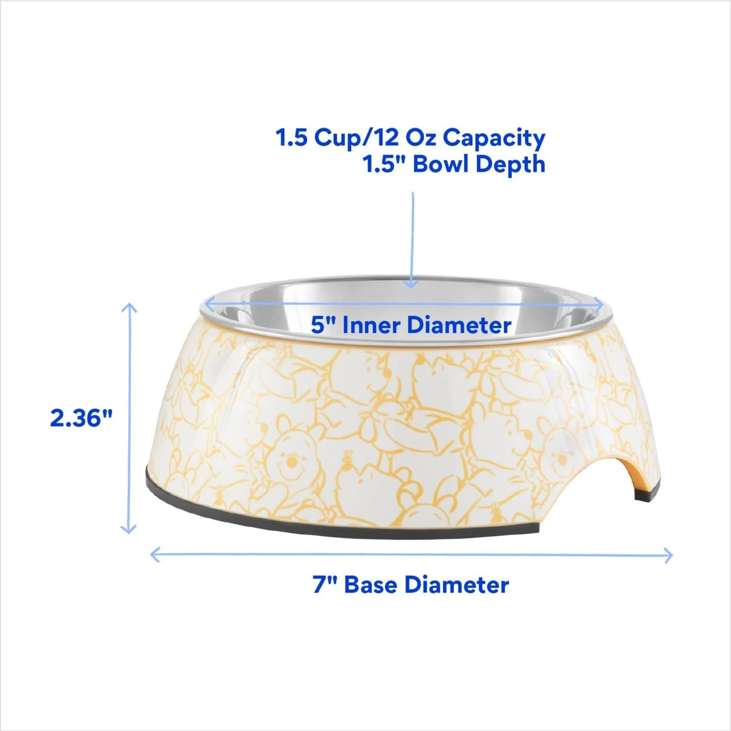 Disney Winnie The Pooh Non-Skid Stainless Steel With Melamine Stand Dog & Cat Bowl, Yellow - Image 2