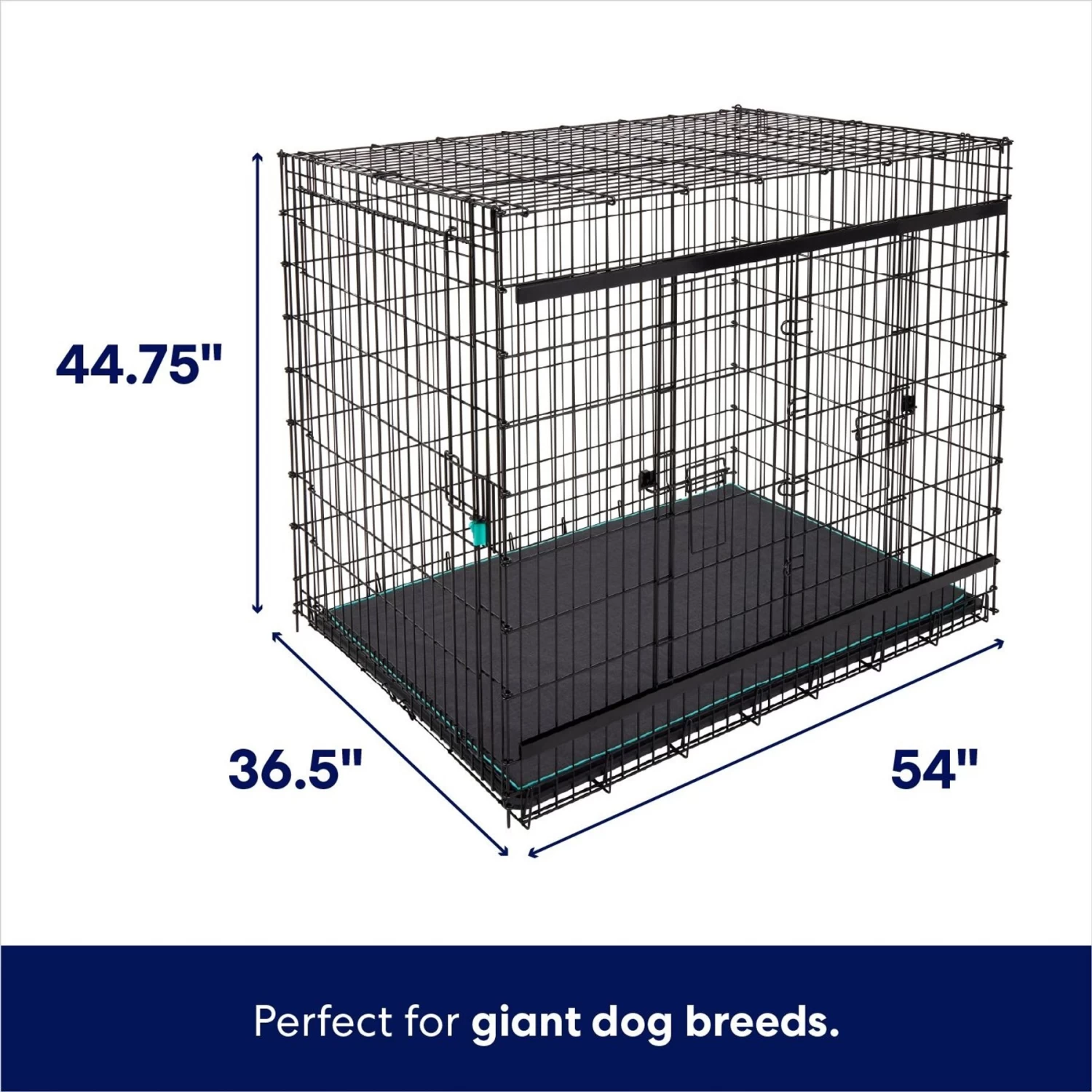 Frisco Heavy Duty Enhanced Lock Sliding Double Door Fold & Carry Wire Dog Crate & Mat Kit, 54 Inch - Image 2