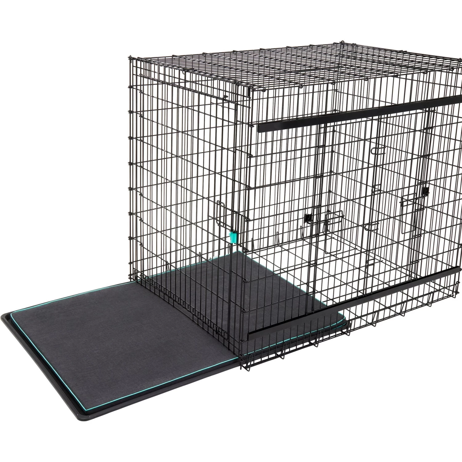 Frisco Heavy Duty Enhanced Lock Sliding Double Door Fold & Carry Wire Dog Crate & Mat Kit, 54 Inch - Image 5