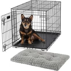 MidWest ICrate Fold & Carry Single Door Collapsible Wire Dog Crate & MidWest Quiet Time Ombre Swirl Dog Crate Mat