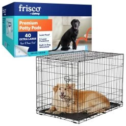 Frisco Fold & Carry Single Door Collapsible Wire Dog Crate & Frisco Premium Extra Large Printed Dog Training & Potty Pads