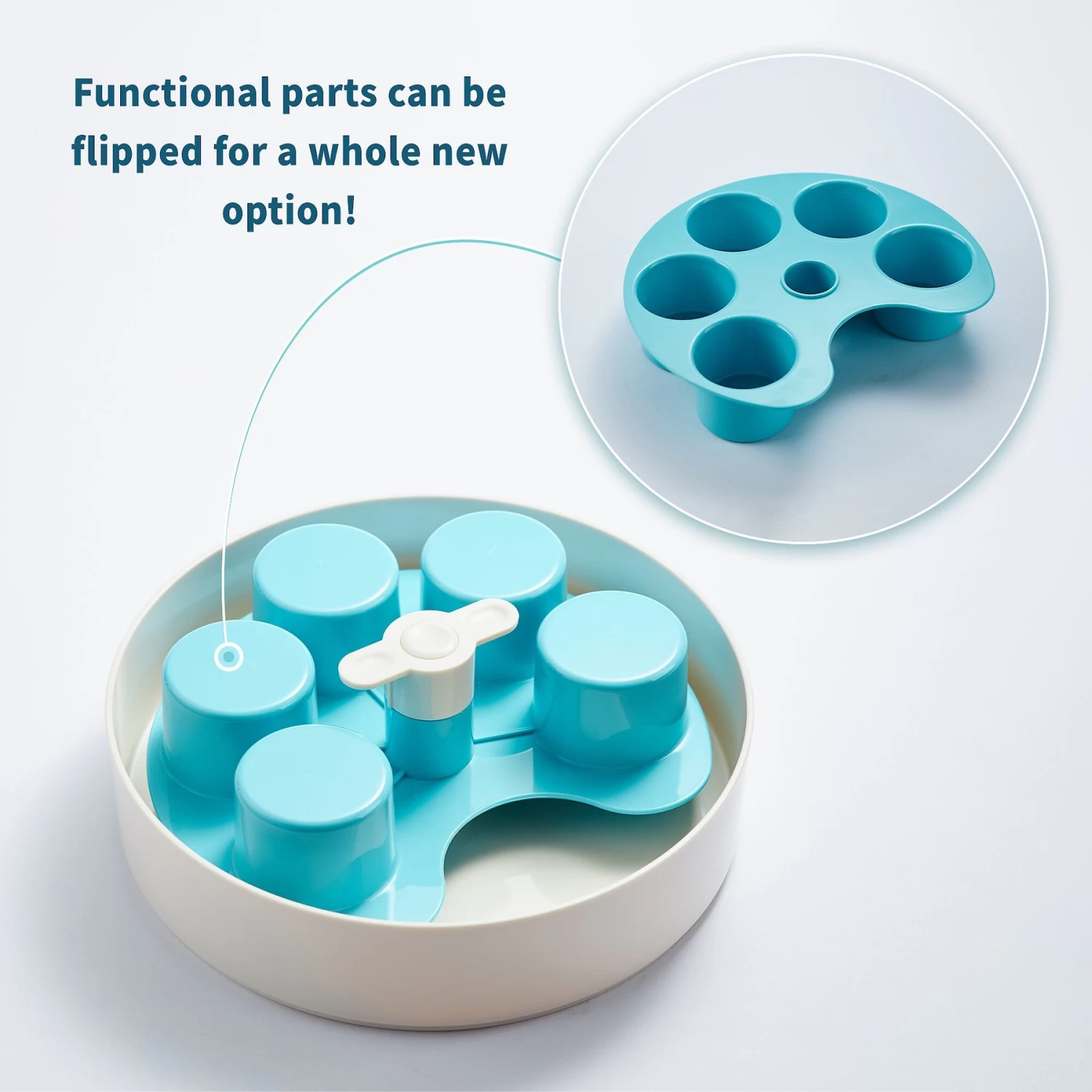 Pet Dream House SPIN Medium Level Palette Non-Skid Plastic Interactive Slow Feeder Dog Bowl, Blue - Image 4