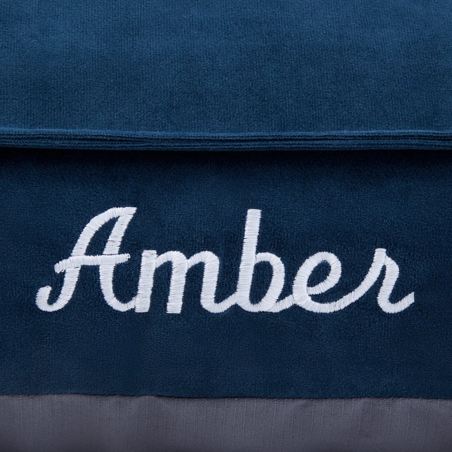 Frisco Personalized Navy Bolstered Bed With Navy Check Bolster - Image 3