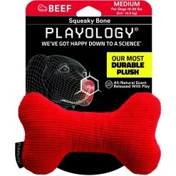 Playology All Natural Beef Scented Plush Squeaky Bone Dog Toy