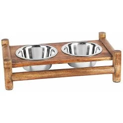 Advance Pet Product Log Cabin Wooden Double Diner & Stainless Steel Dog Bowls