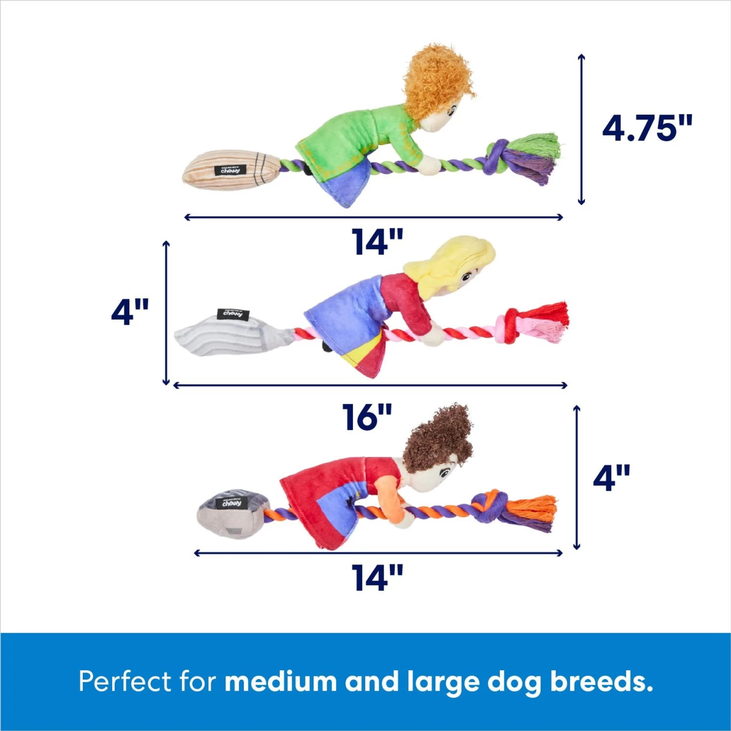 Disney Halloween Hocus Pocus Sanderson Sisters Plush With Rope Squeaky Dog Toy - Image 2