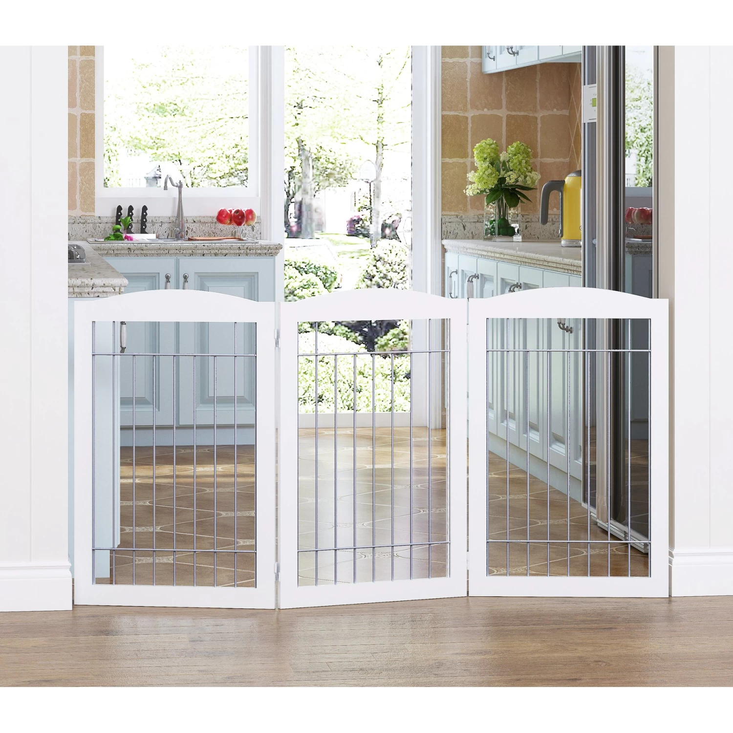 Spirich Freestanding Foldable Wire Dog Gate - Image 2