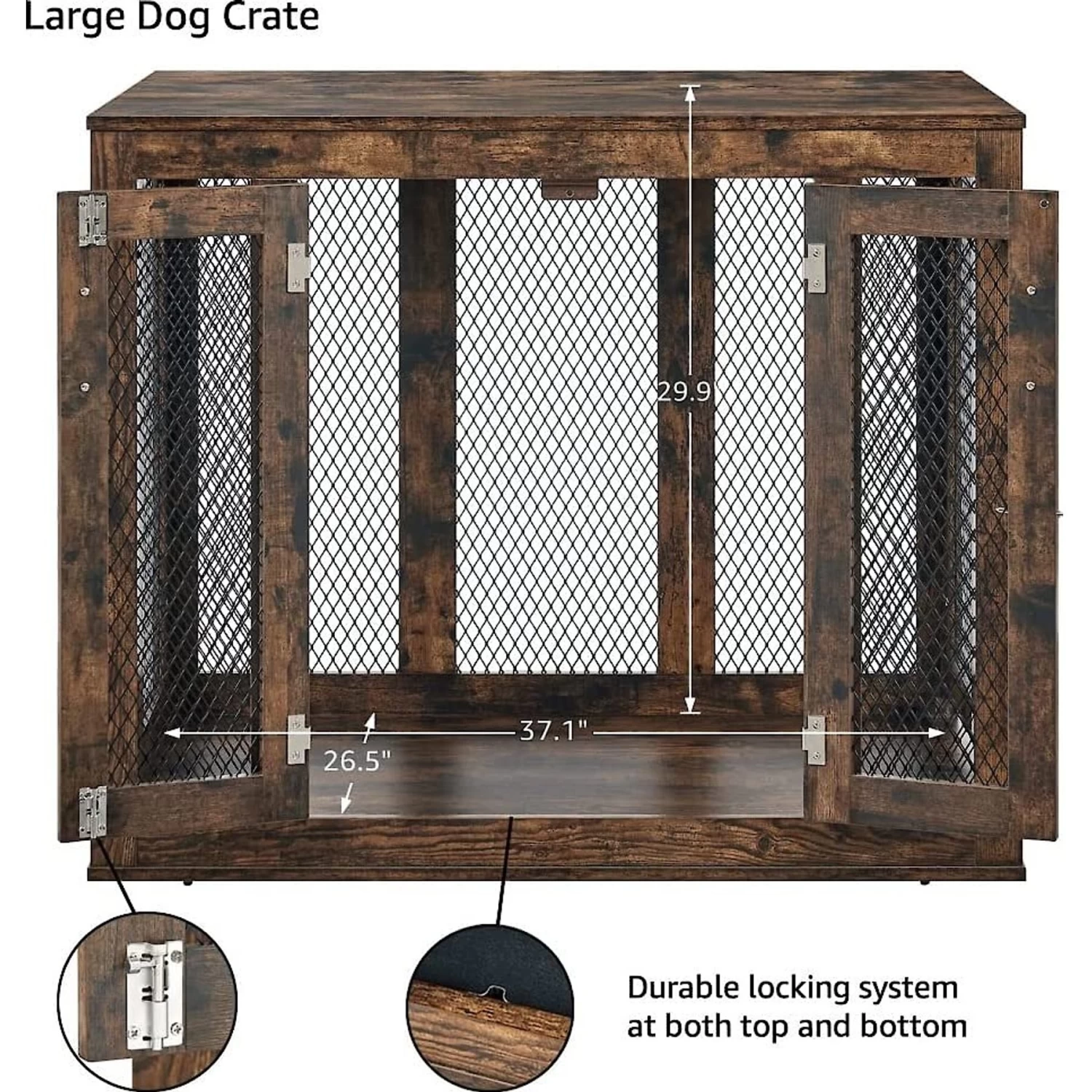 Unipaws Furniture Style Dog Crate With Tray, Rustic Brown - Image 3