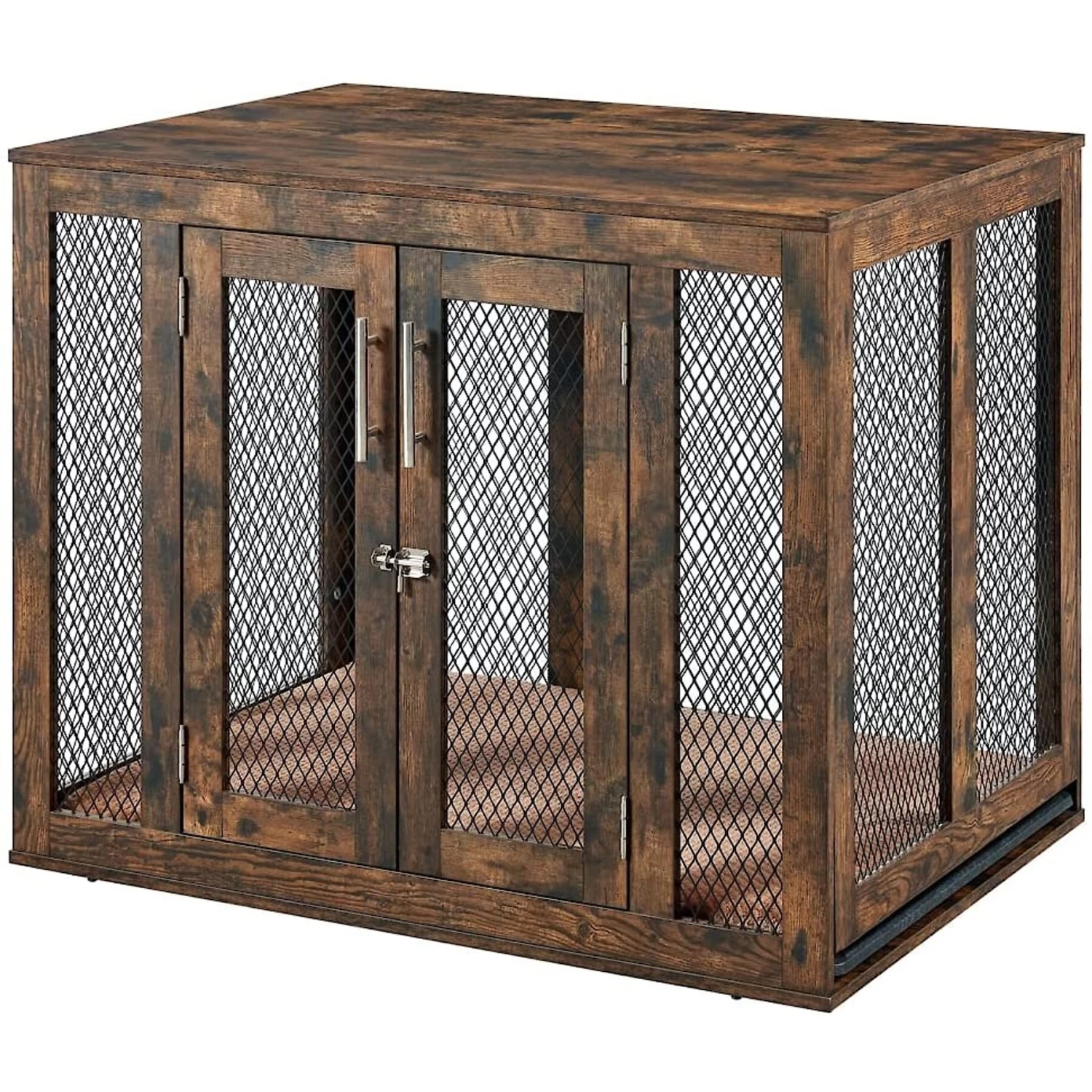 Unipaws Furniture Style Dog Crate With Tray, Rustic Brown - Image 4