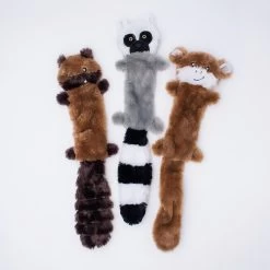 ZippyPaws Skinny Peltz Chipmunk, Lemur, Monkey Plush Dog Toy, 3 Count