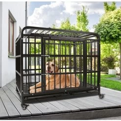 SMONTER Heavy Duty Metal Indoor & Outdoor Medium & Large Breed Dog Crate, Dark Silver