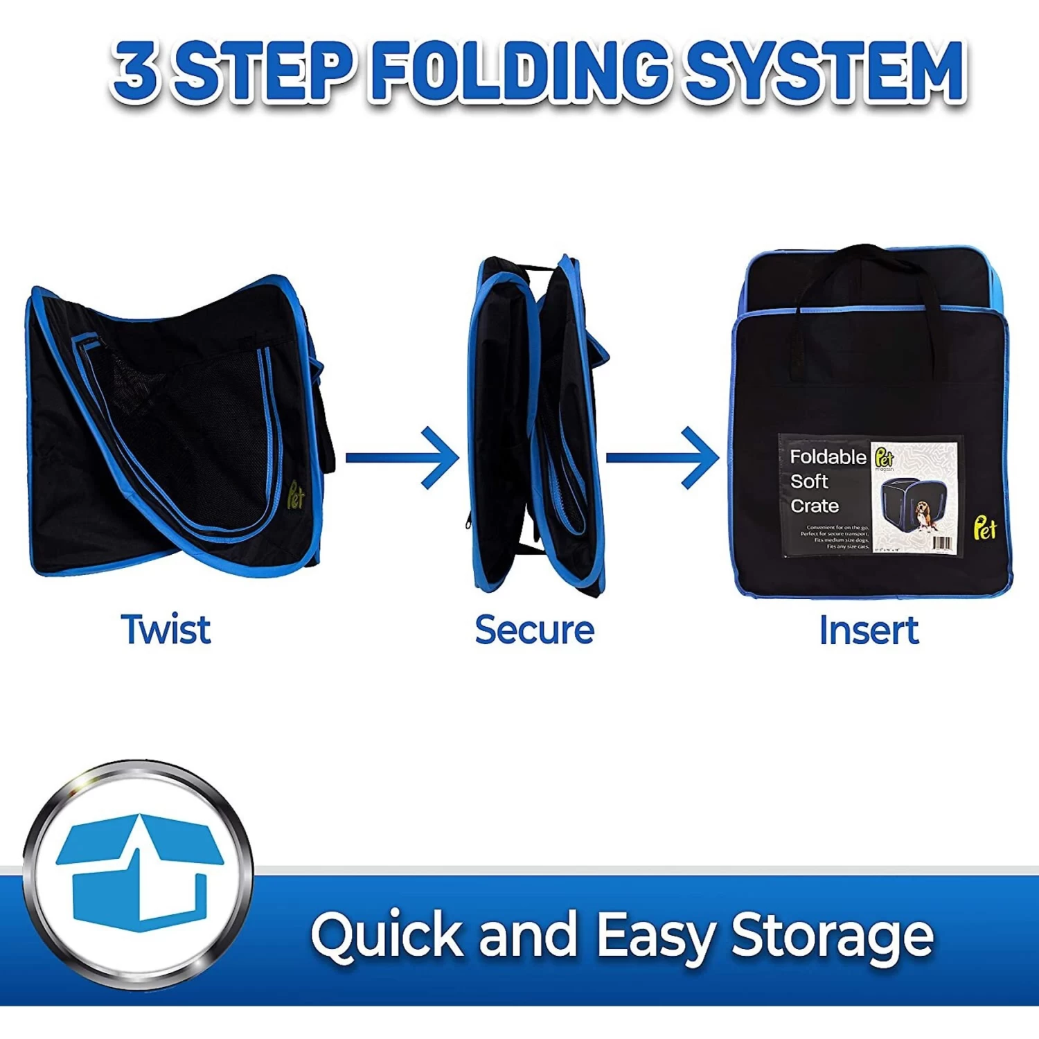 Pet Magasin Foldable Soft Dog Crate, Black & Blue - Image 3