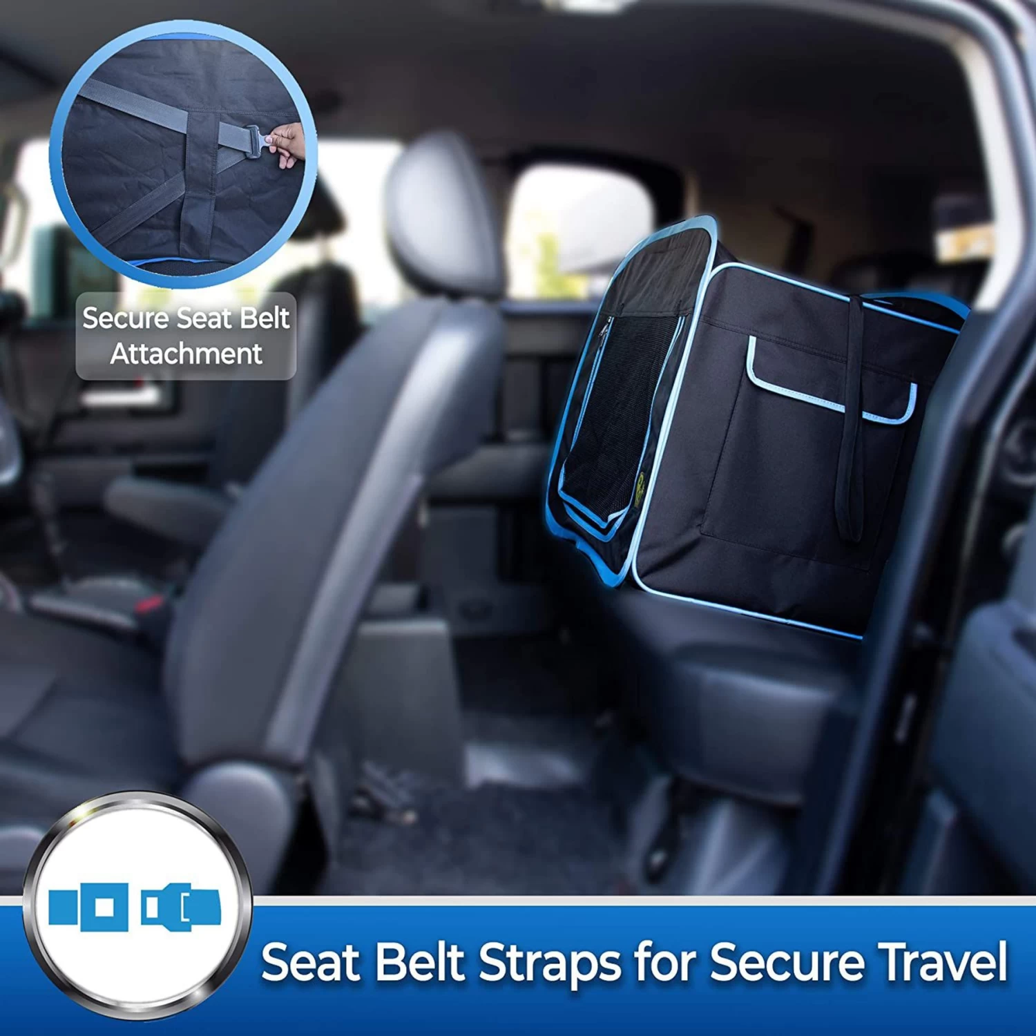 Pet Magasin Foldable Soft Dog Crate, Black & Blue - Image 6