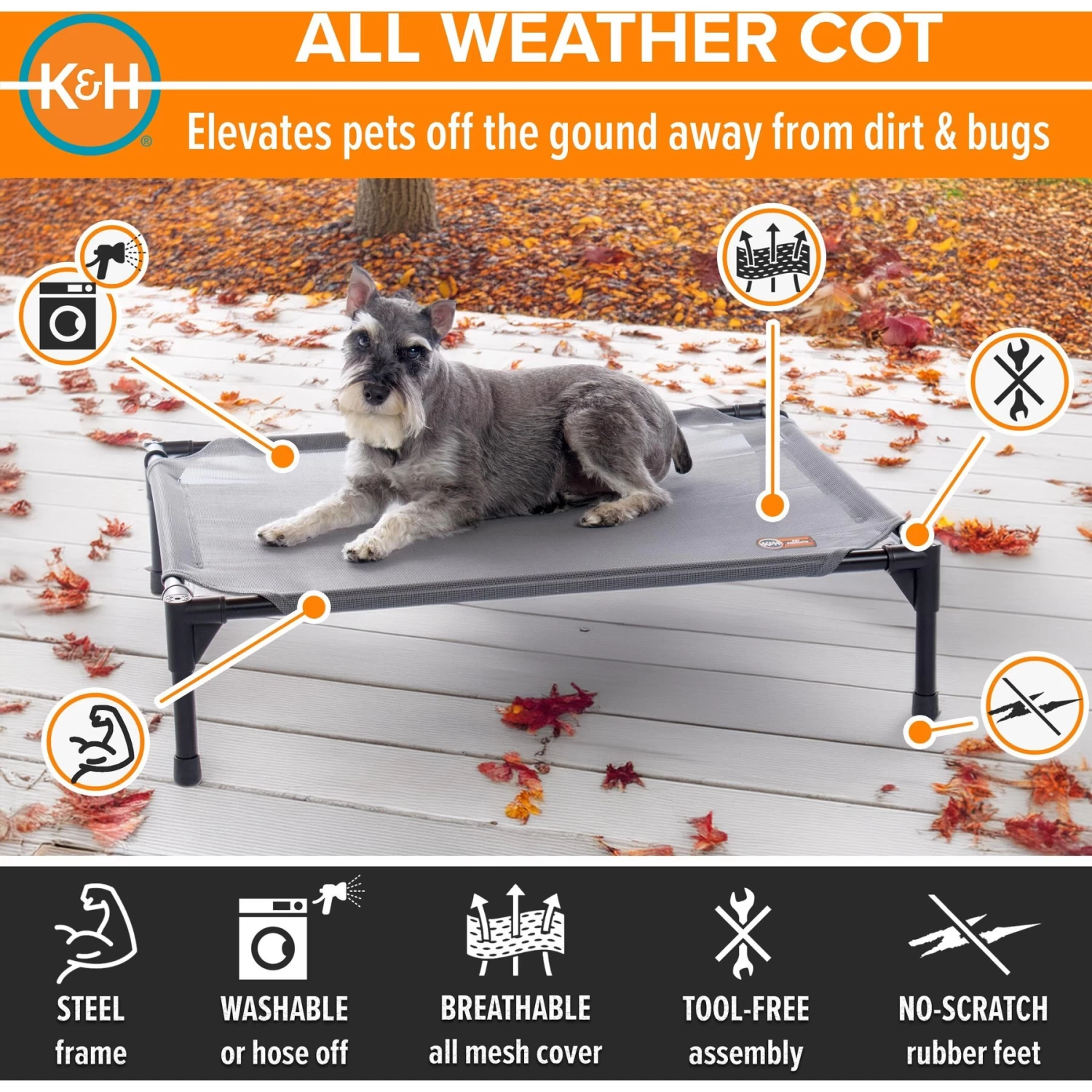 K&H Pet Products All Weather Elevated Dog Cot Bed, Gray - Image 2