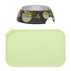 STAR WARS THE MANDALORIAN GROGU Nom Nom Silicone Dog & Cat Food Mat & STAR WARS THE MANDALORIAN GROGU AUREBESH Non-Skid Stainless Steel With Melamine Stand Dog & Cat Bowl