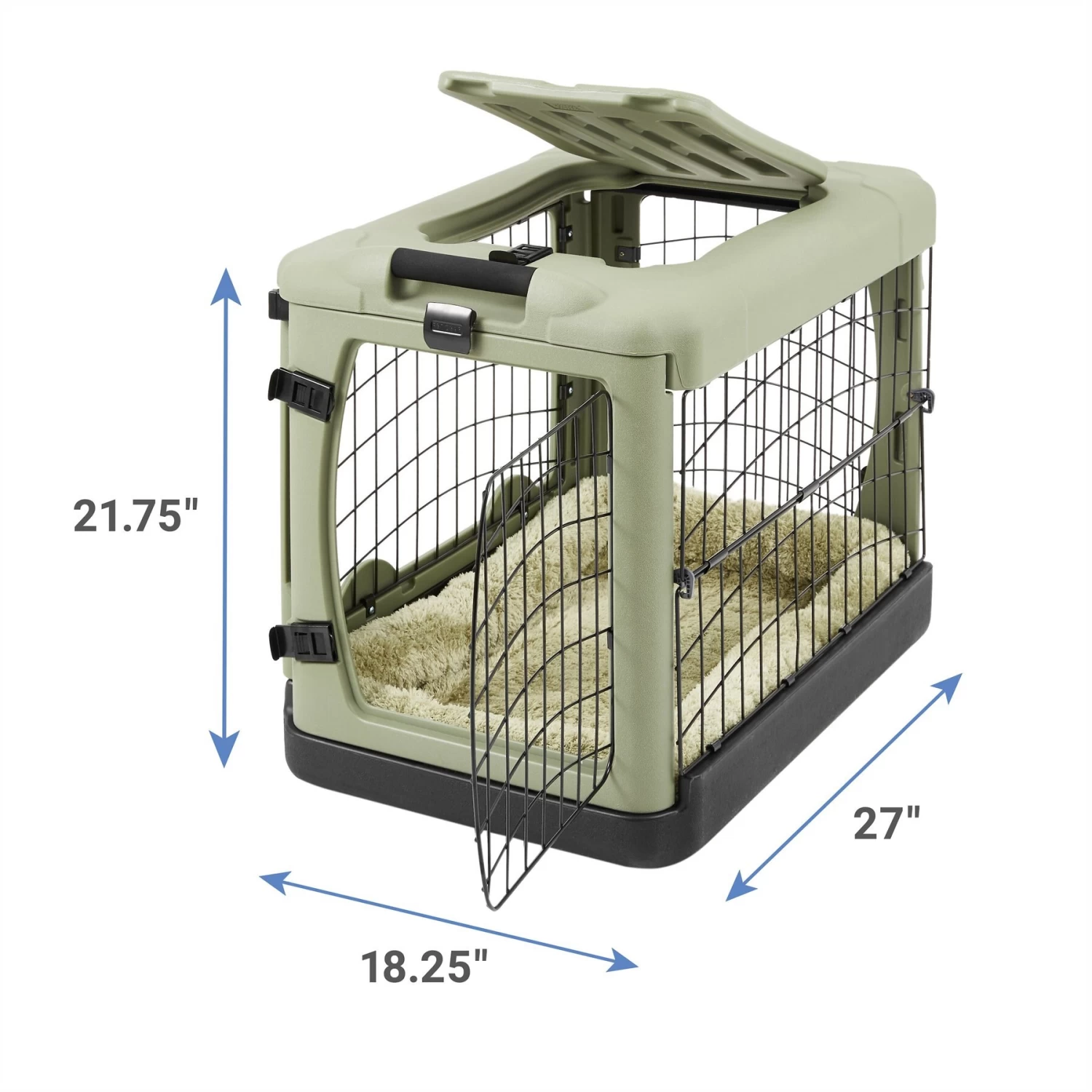 Pet Gear The Other Door Double Door Collapsible Wire Dog Crate & Plush Pad, Sage - Image 3