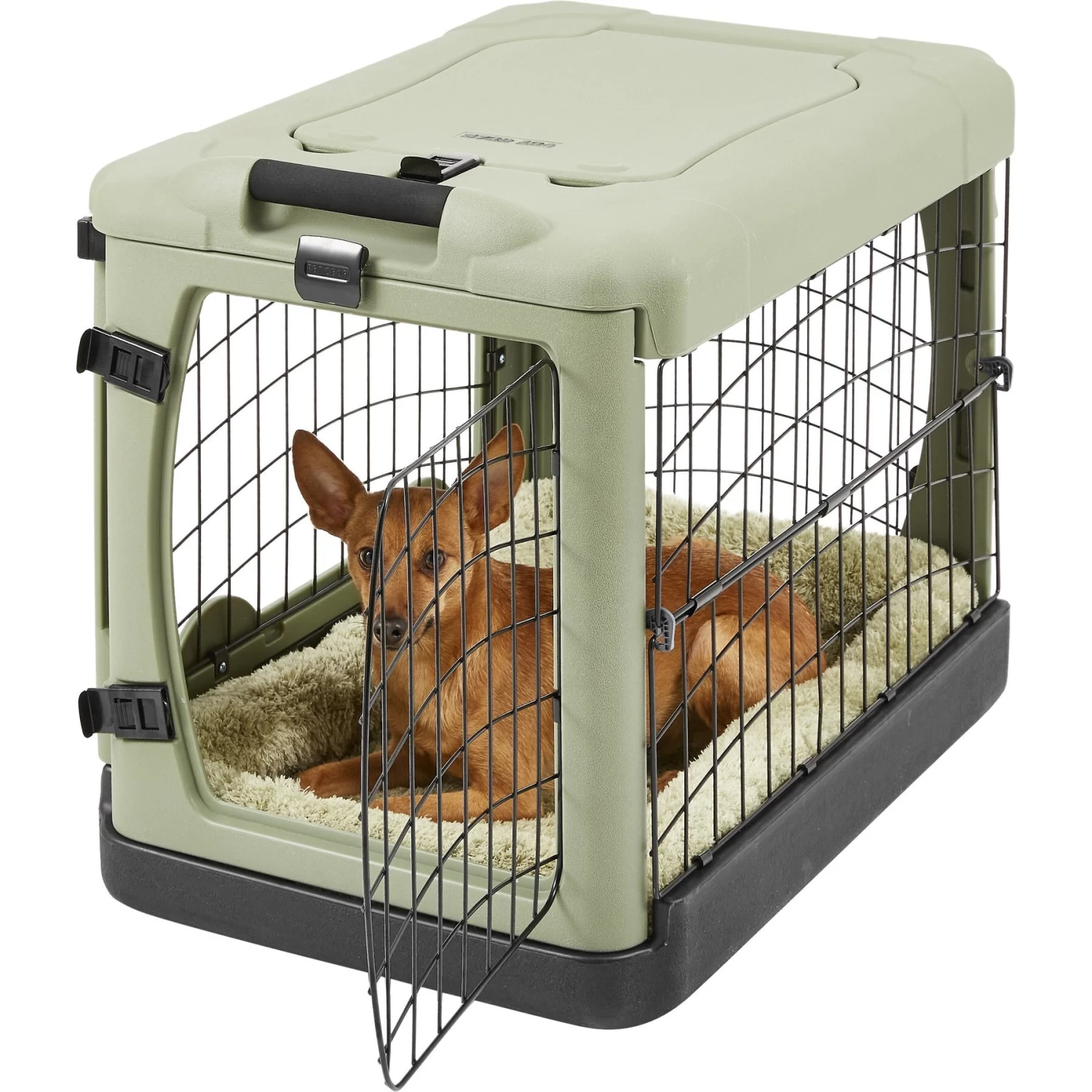 Pet Gear The Other Door Double Door Collapsible Wire Dog Crate & Plush Pad, Sage - Image 4