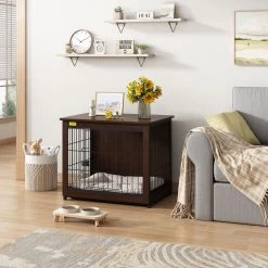 Coziwow Furniture Style Dog Crate With Removable Tray, Walnut
